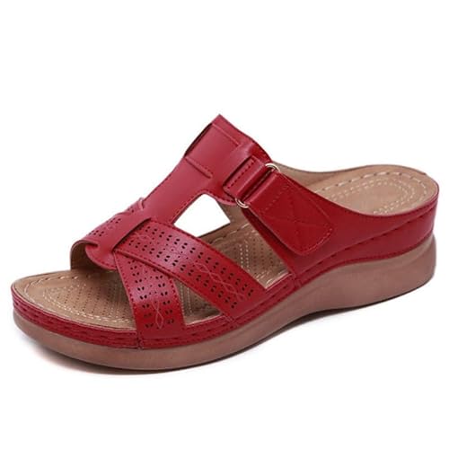 Damen-Sandalen Viabatte Orthopädische Sandalen mit offenem Zehenbereich, rutschfest, atmungsaktiv, Retro-Stil, für den Sommer, rot, 38 EU