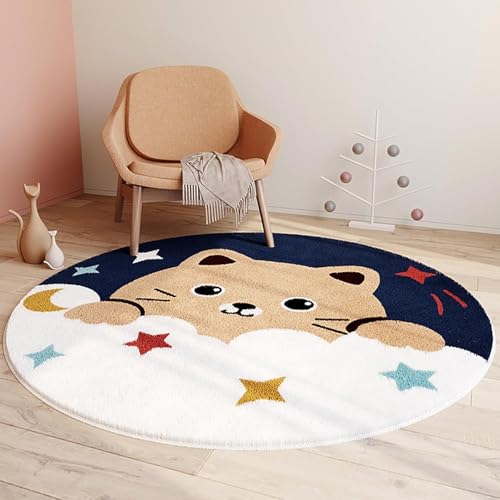 Cartoon Tier Runder Teppich Baby Teppich Kreis Teppich Für Kinderzimmer Runder Flauschiger Teppich Für Schlafzimmer Zotteliger Runder Teppich Rutschfester Teppich Für Kinderzimmer,G,160cm