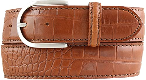 BELTINGER Damen-Gürtel mit Krokoprägung 4 cm | Leder-Gürtel für Damen 40mm Kroko-Optik | Kroko-Muster 4cm mit runder Gürtelschließe | Tabac 115cm