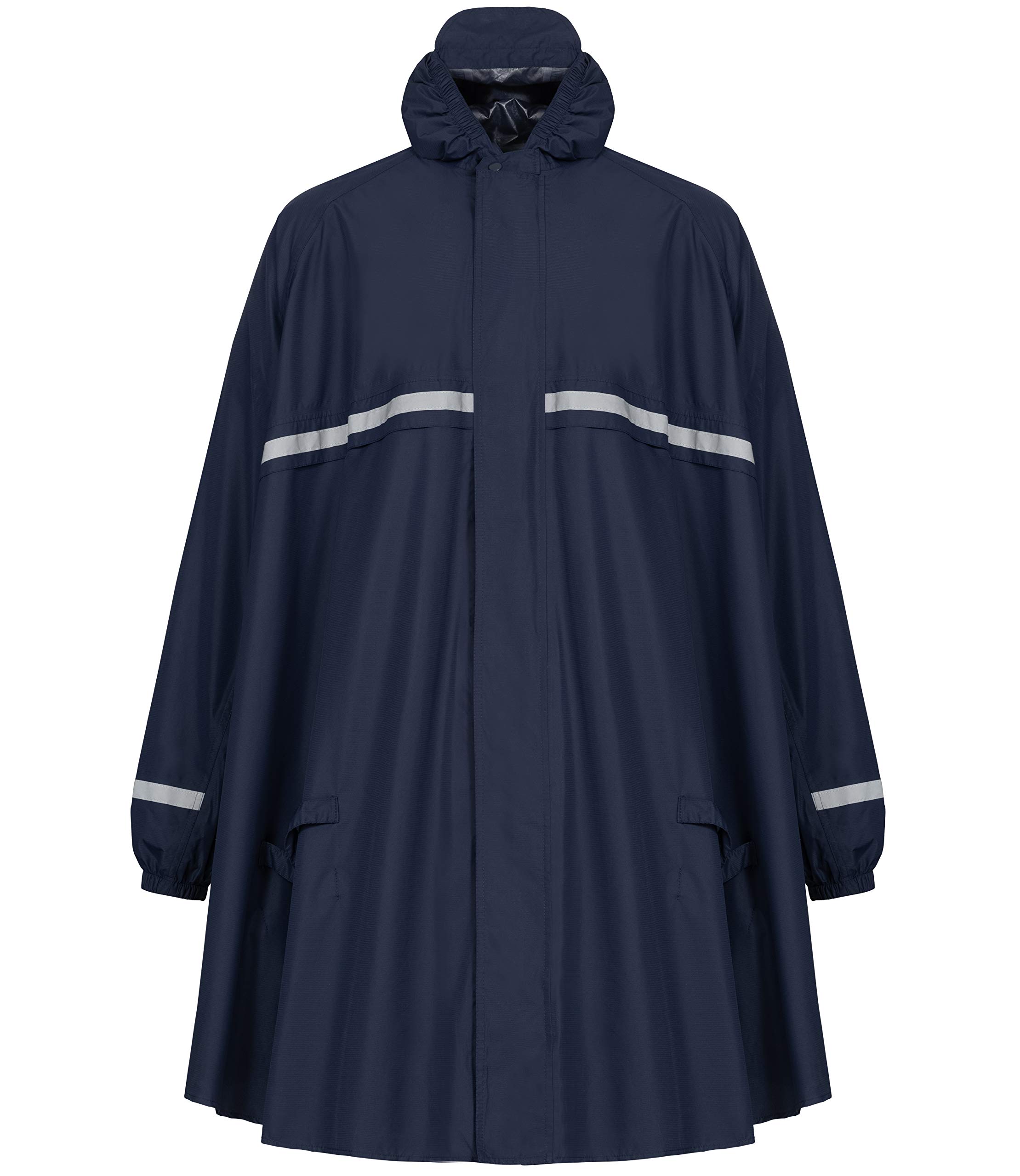 HOCK Regenponcho mit Reissverschluss und Ärmeln - Fahrradponcho wasserdicht & atmungsaktiv - mit Kapuze und Reflektoren - Herren Damen Regenschutz - Hochwertige Regenbekleidung (blau, XL)