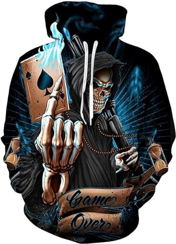 RIAAJ Gothic Herren 3D Halloween Pullover Atmungsaktive Baumwolle Hoodies Skelett gemusterte Kapuzen Sweatshirts (F1,L)