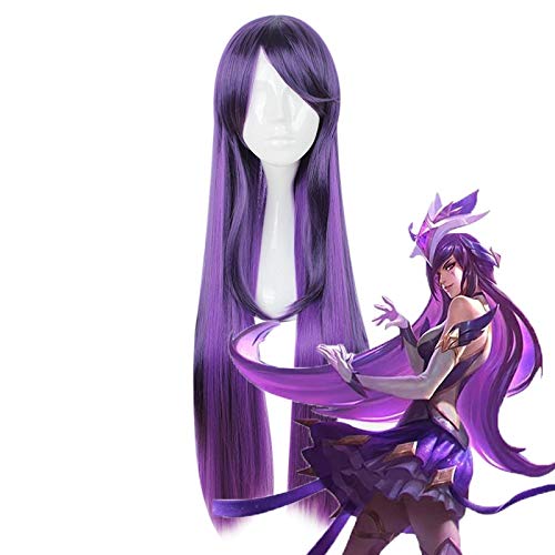 LINLINCD Cosplay wig Spiel LOL Syndra Wächter der Sterne Cosplay Perücken Lila Farbverlauf Hitzebeständiges Kunsthaar Halloween Karneval Party Frauen Perücke