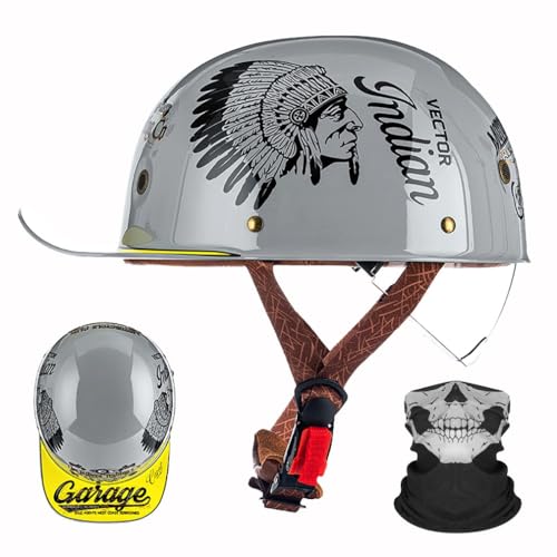 Motorrad Halbschalen Halbhelm Halbschalenhelm Baseballmütze-Helm Baseball Cap Motorradhelm ECE-Zulassung Open Face Helm Mit SchrumpffäHiger Linse Cruiser Chopper Scooter Helm Mopedhelm/57-64cm