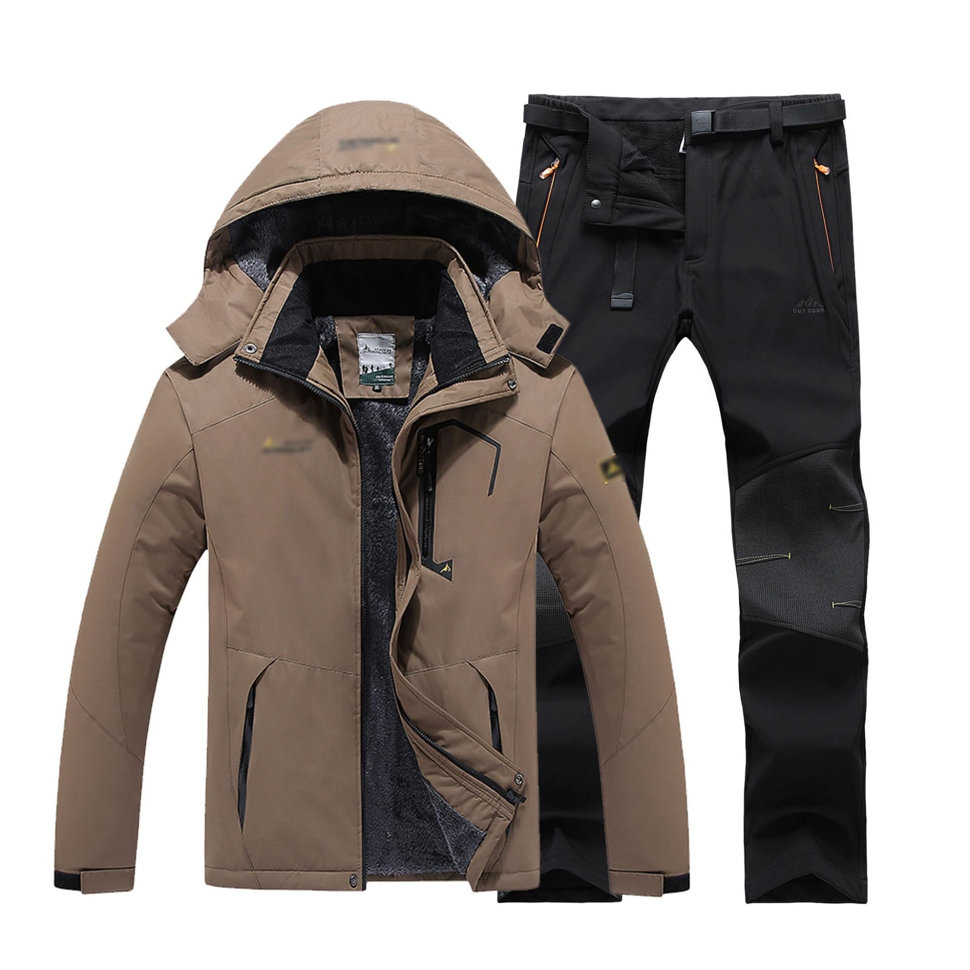 Herren Winter Warme Skianzüge, Winde Männer Mit Plusgröße Von Männern Isolierte Wasserdichte Skigiche Und Hosen Mit Gürtelset, Für Die Arbeit Im Freien Skifischen, Motorräder (Color : Brown, Size :