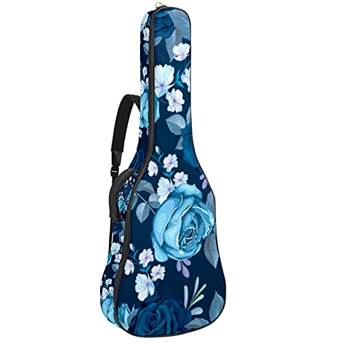 Akustikgitarre Tasche Dicke Polsterung Wasserdicht Dual Verstellbarer Schultergurt Gitarrenkoffer Gig Bag (Blaue Blumen)