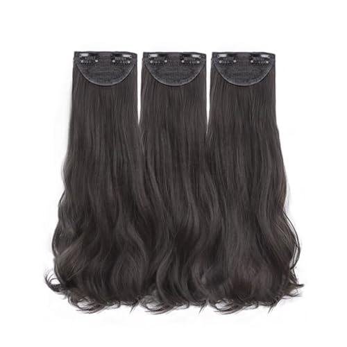 Elegant 3 Stück, Damenperücke, flauschiges lockiges Haar, einteiliges nahtloses Perückenstück 45 cm/17,7 Zoll Braun Schwarz/Naturschwarz Natürlich und echt