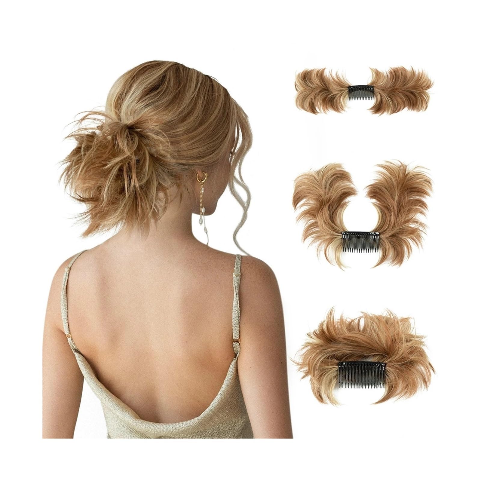 Haarteil Clip-In-Haarteile, Donut-Hochsteckfrisur, Kunsthaar-Dutt-Extensions, unordentliches lockiges Haar, Chignon, Haargummis, Haarteile for Frauen Haarverlängerung(12H24)