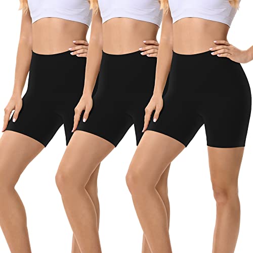 FALARY Radlerhose Damen Unterhose Atmungsaktiv Anti Scheuern Kurze Leggings Sommer Hose für Unter Kleid Schwarz M 3er Pack