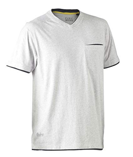 Bisley Workwear UKBK1933_BGGY Flex & Move Baumwoll-T-Shirt V-Ausschnitt, Kurzarm, Grau Meliert, 4XL