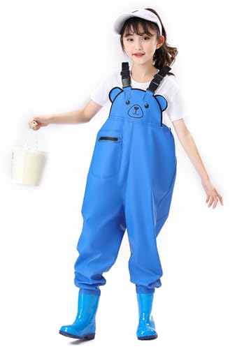 Outdoor Angeln Jagd Kinder Wader Hosen Wathose Kinder Wasserdicht Mit Stiefel Atmungsaktive PVC-Wathose Mit Stiefeln Im Elastischen Taillendesign Für Teenager Von 2 Bis 15 Jahren O,35