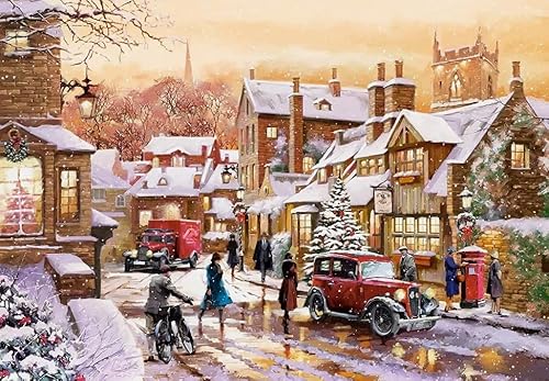 HfmQuisutron Holzpuzzle 1000 Teile Vintage Village Snow Picture Poster for Fun for Adult Educational Puzzle Toys Kq29Zp