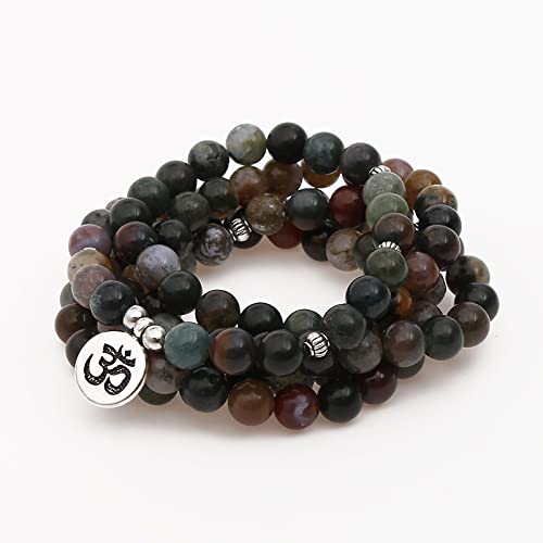 New India Onyx Stone Beads Armband 108 Mala Armband oder Halskette Frauen Mann Yoga   Gebet Mala Mehrschichtiges Wickelarmband, Buddha Bronze