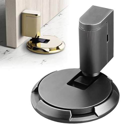 Magnetic Door Stopper for bottom of door, Punch-Free Mechanical Silent Floor Door Stop, Mechanical Floor Door Stopper, Adjustable Height Door Holder (Gray)