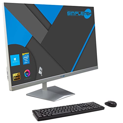 Simpletek All in One AiO 27 Zoll Full HD Core i7 Bis 3,6 GHz Windows 11 Pro | 8 GB RAM 240 GB SSD | Maus-Kit Webcam PopUp integrierte Lautsprecher PC Computer Weiß Home Arbeit Büro