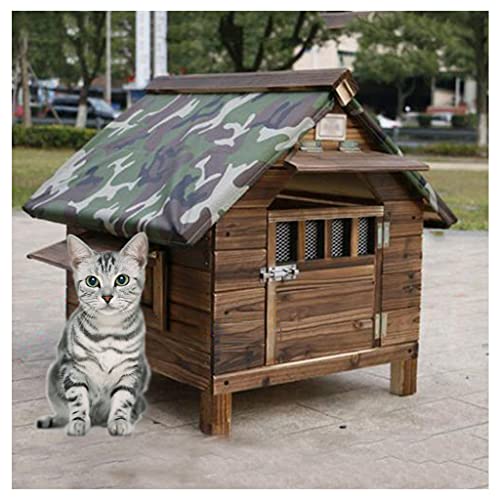 Wetterfeste Hundehütte im Freien, große Hundehütte aus Holz, Katzen- und Hundehütte, geeignet für kleine und mittelgroße Haustiere (22.04×17.71×18.89in)