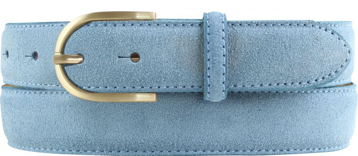 BELTINGER Damen-Gürtel aus Veloursleder 3,0 cm | Velour-Ledergürtel für Damen 30mm | Wildleder-Gürtel mit runder, goldener Gürtelschließe | Jeansblau 100cm