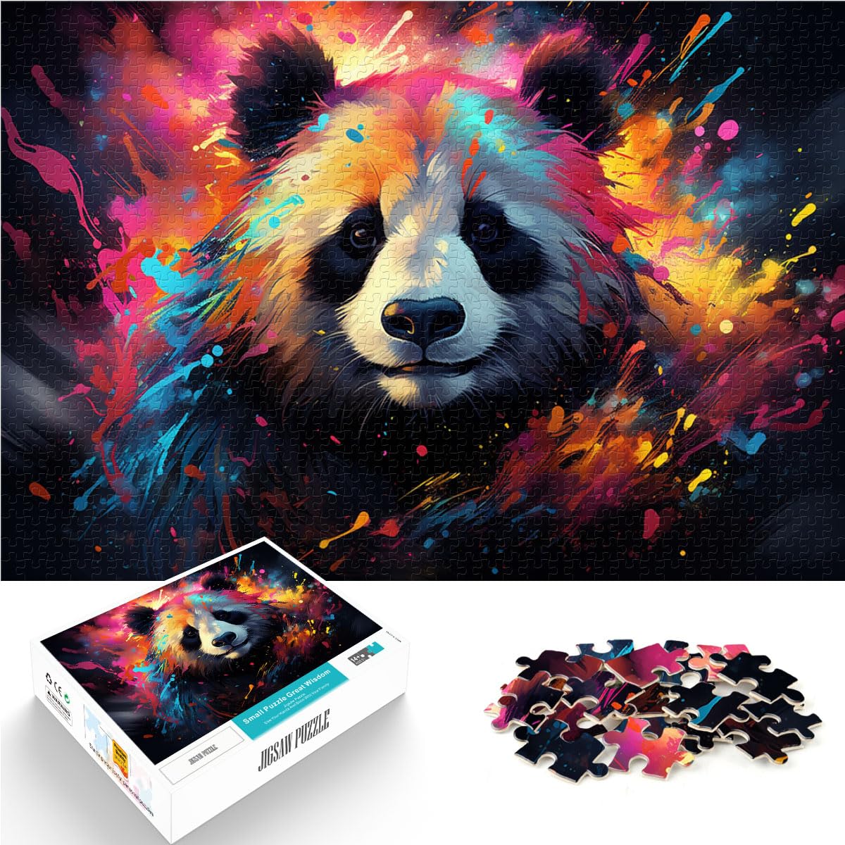 Puzzles für farbenfrohe, psychedelische, süße kleine Pandas. Puzzles für Erwachsene, 1000 Teile, Holzpuzzle, Geschenke für Freunde und Familie, 1000 Teile (50 x 75 cm)