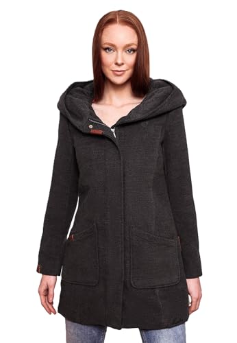 MARIKOO Damen Mantel Trenchcoat Wintermantel Übergangs Jacke Parka Lang B819 [B819-Maik-Anthrazit-Mel-Gr.S]