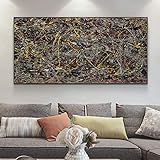 Jackson Pollock Berühmte abstrakte gerahmte Kunst Gemälde Herbst Leinwand Gemälde übergroße Drucke Bilder für Raumdekoration 90 x 180 cm (35,43 x 70,87 Zoll) mit Rahmen