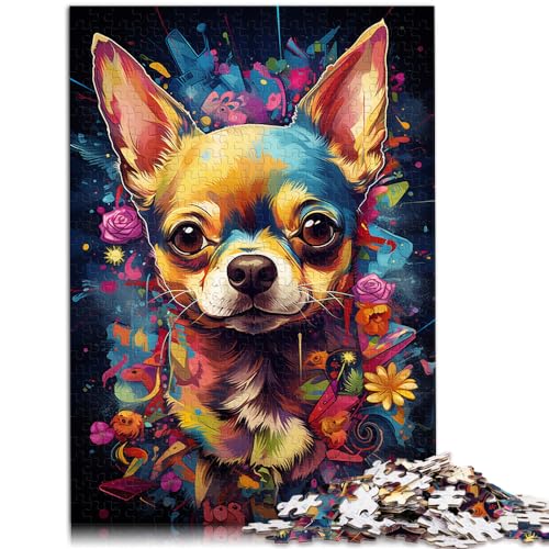 Puzzlespiel, Farbmalerei, Chihuahua-Hund, Puzzle für Erwachsene, 1000 Teile, Holzpuzzle zum Stressabbau, schwierige Herausforderung, 1000 Teile (50 x 75 cm)