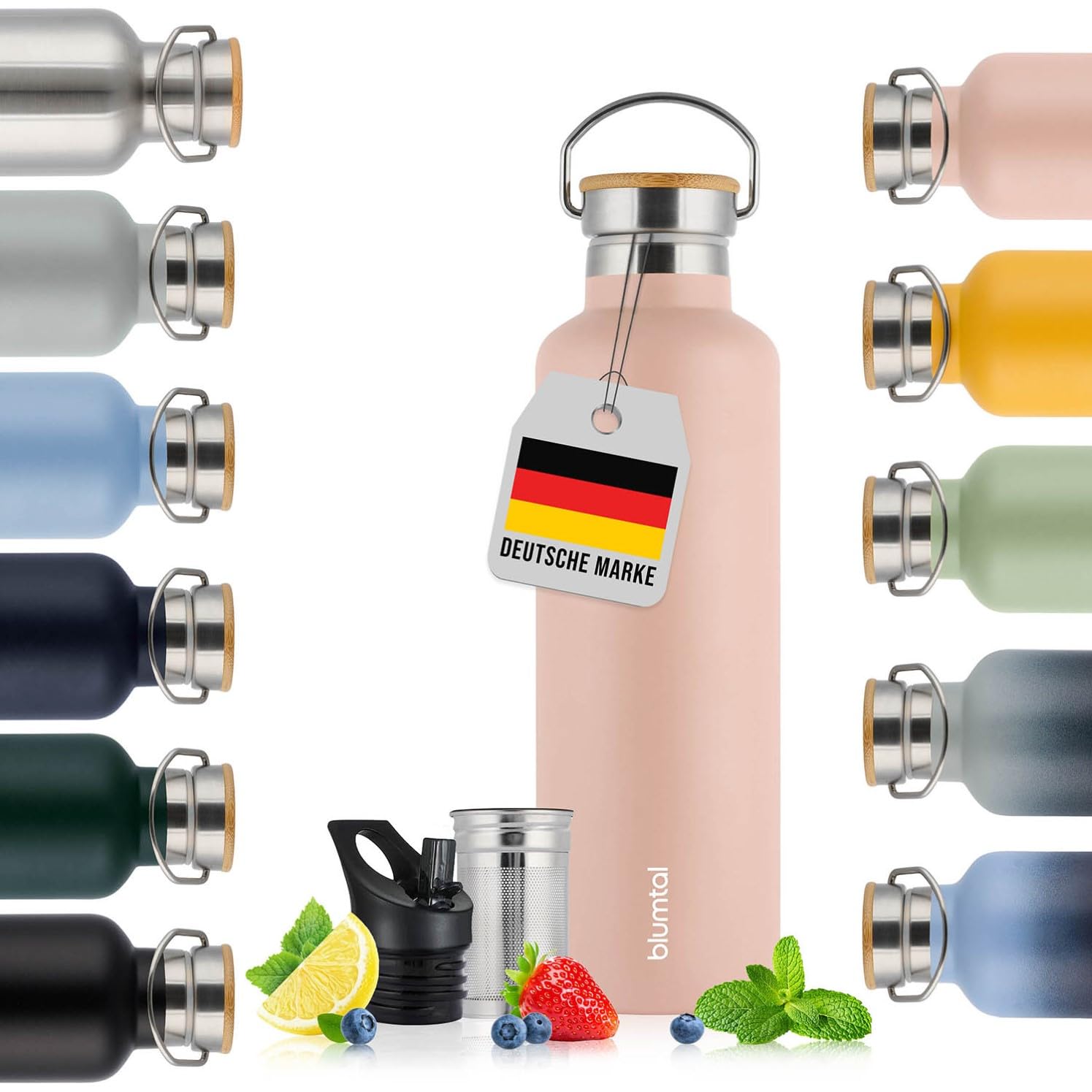 Blumtal Thermosflasche 1L - doppelwandige Trinkflasche 1L Edelstahl - Thermoflasche 1L BPA frei - Edelstahl Trinkflasche 1L - Teeflasche - Trinkflasche Thermo - Sportflasche 1000ml - Mellow Rose