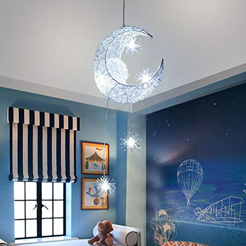 ALLOMN LED Pendelleuchte, Deckenleuchte Fairy Lampe Mond und Sterne Pendelleuchte Schlafzimmer Kronleuchter Großes Geschenk für Kind Freund (Kaltes Weiß)