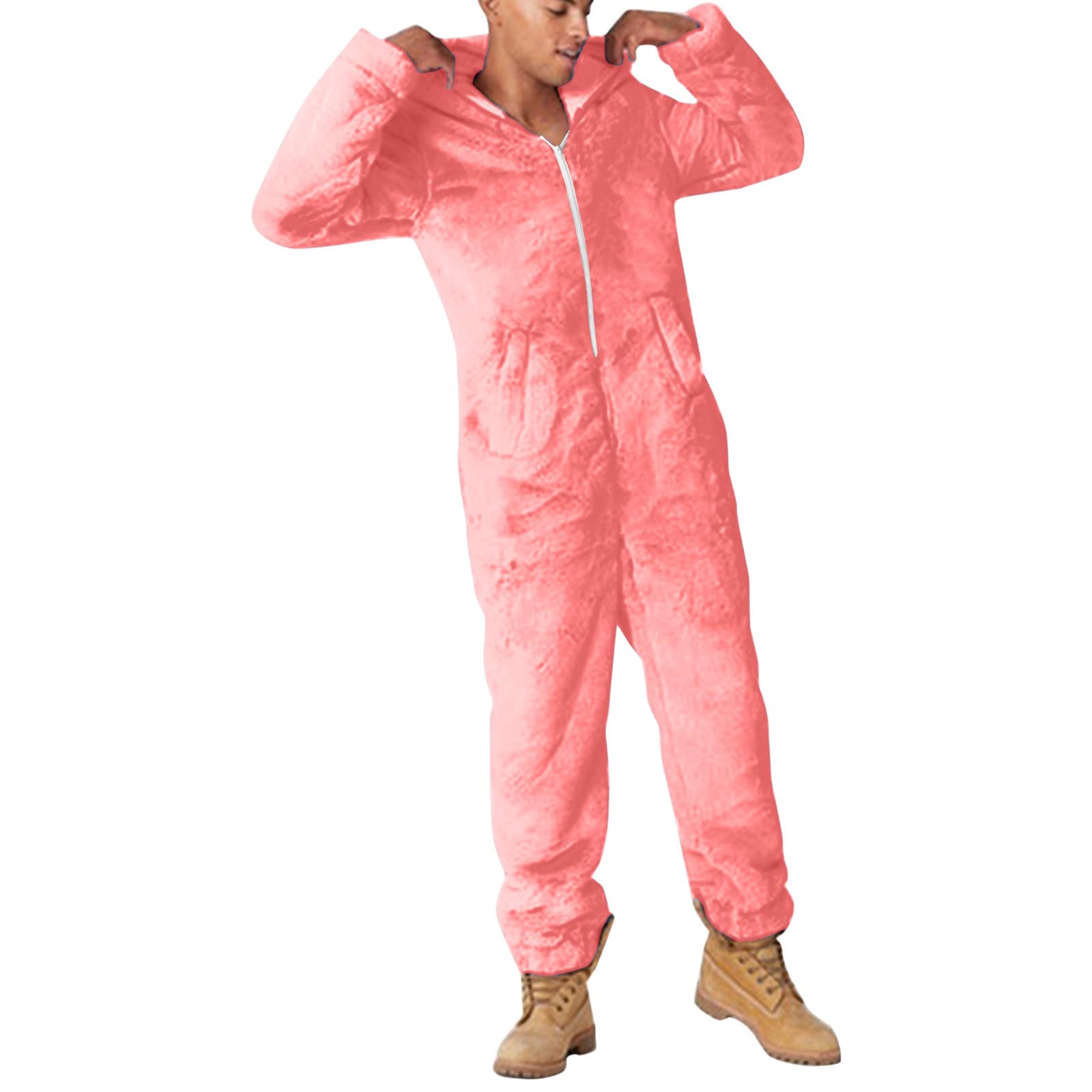 Herren Overall Jumpsuit, One Piece Anzug Fleece Onesie Weich Hausanzug Pyjama Flauschig Einteiler Lang Schlafanzug Herren und Teenager Jungen Schlafoverall S-5XL, Geschenke für Männer