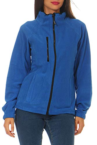 Happy Clothing Damen Fleecejacke Microfleece Outdoor-Jacke ohne Kapuze mit Kragen Dunkelblau Schwarz S M L, Größe:XS, Farbe:Blau