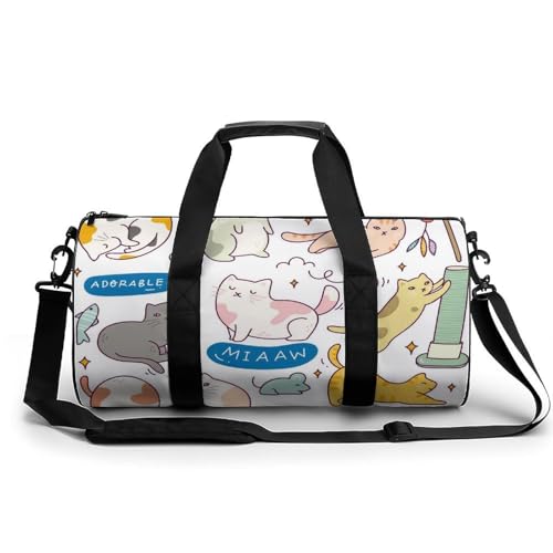 Cartoon-Katzen Sport Duffel Bag Sporttasche Reisetasche Handgepäck Tasche Schwimmtasche Weekender Bag 45x23x23cm