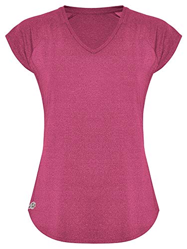 GO HEAVY Damen Fitness Funktions Sport T-Shirt Laufshirt Kurzarm Schnelltrocknend Yoga Sportoberteil | Rosa XL