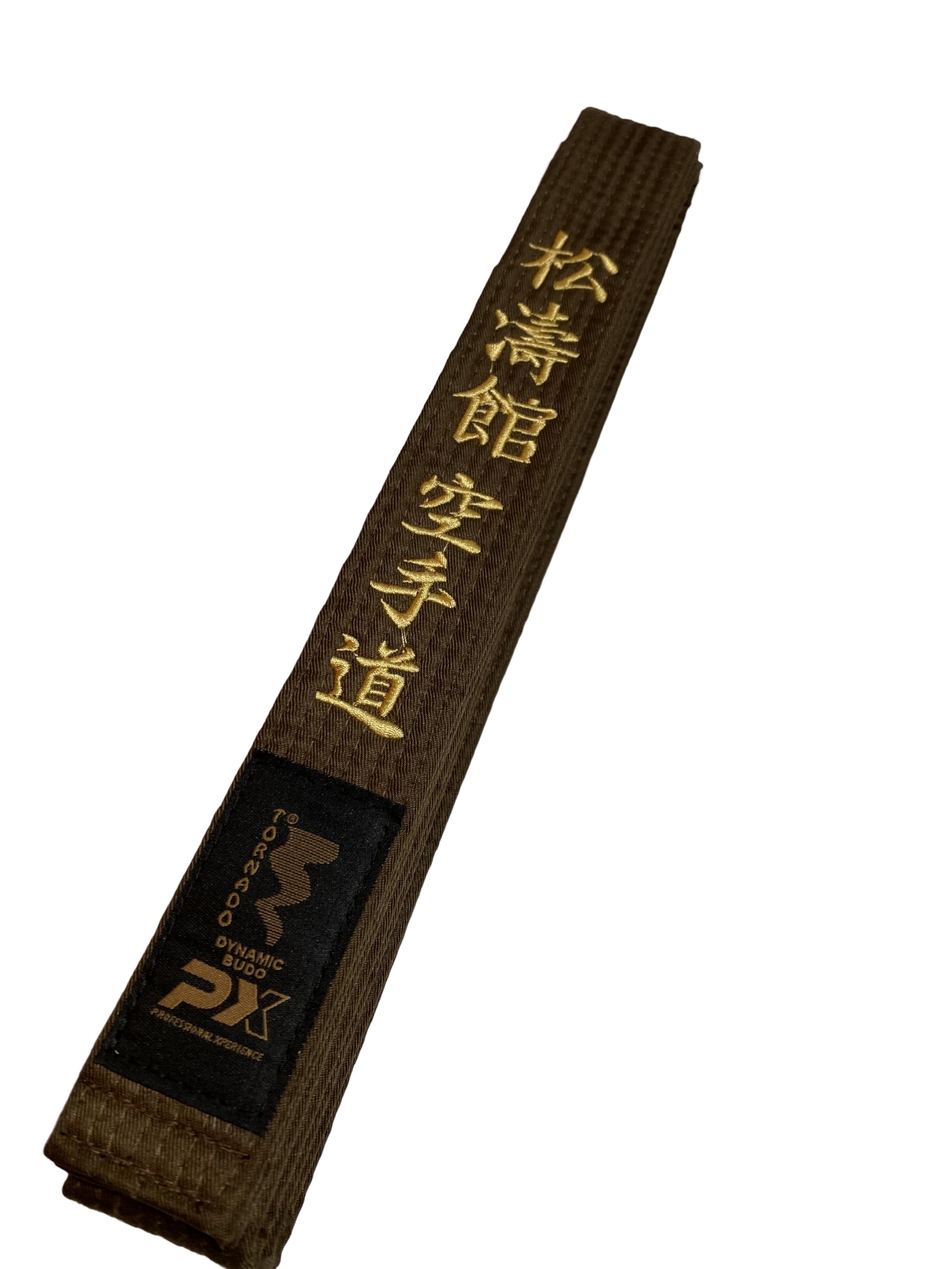 TEKKA BUDO Karategürtel braun - Bestickt - Shotokan Karate Do - 330 cm - Schriftzeichen Bestickung Gold - Braungurt Kanji japanisch - Brauner Gürtel