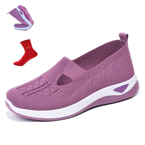 OTEB Bequeme, atmungsaktive Strick-Sneaker for Damen, Slip-On-Wanderschuhe for Damen, atmungsaktive Mesh-Sneaker(Purple,42 EU)