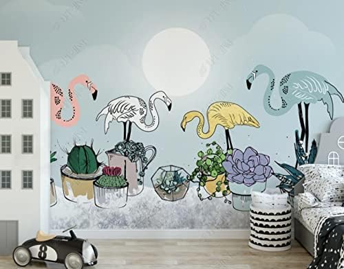 XLMING Sukkulente Flamingo-Garnitur Küche Esszimmer Arbeitszimmer Wohnzimmer TV Hintergrund Wand 3D Tapete-400cm×280cm