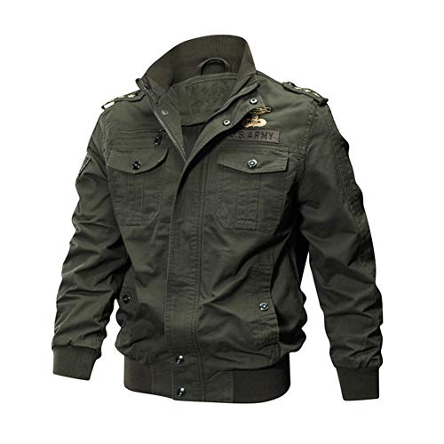 YOUCAI Herren Übergangsjacke Leicht Winter Jacke Herbstjacke Fliegerjacke Stehkragen Bomberjacke Baumwolle Cargo Jacke Männer Windbreaker Taschen Armee Jacke Feldjacke,Grün2,