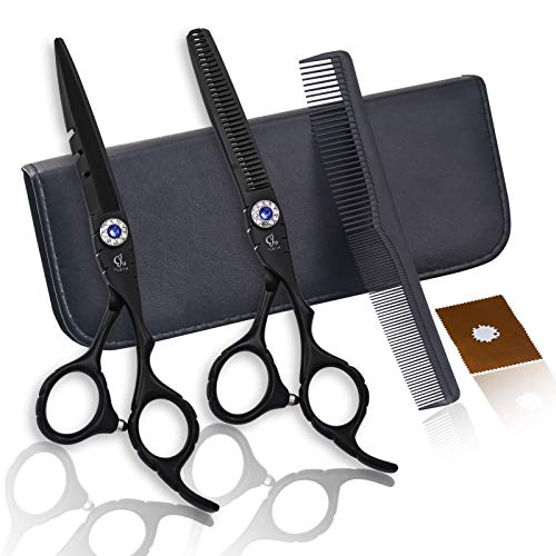 Haarschneidescheren-Set, 6,0 Zoll, schwarzer Edelstahl, professionelles Friseur-Haarschneidescheren-Set zum Ausdünnen der Textur, Friseur-Haarschneideschere, flache Schere