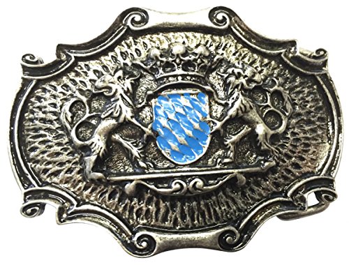 BELTINGER Gürtelschnalle Löwen mit Krone 4,0 cm | Buckle Wechselschließe Gürtelschließe 40mm Massiv | Für die Tracht | Altsilber mit Emaille