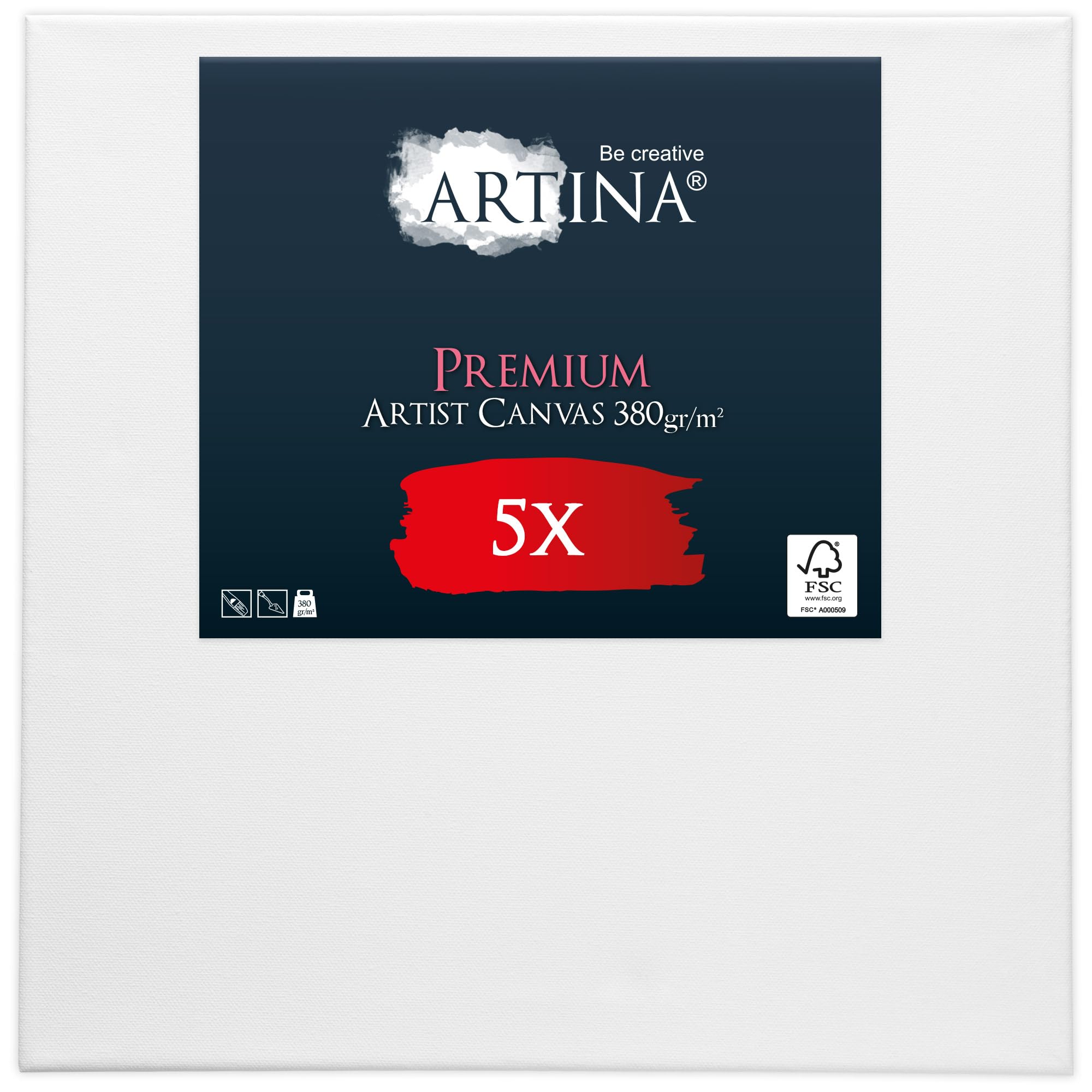 Keilrahmen Leinwand zum Bemalen 40x40 cm – Artina Premium 5er Set FSC® Leinwand Keilrahmen Leinwände für Acrylfarben Canvas 100% Baumwolle – bespannte Keilrahmen Set Leinwände zum malen Leinwand Weiß