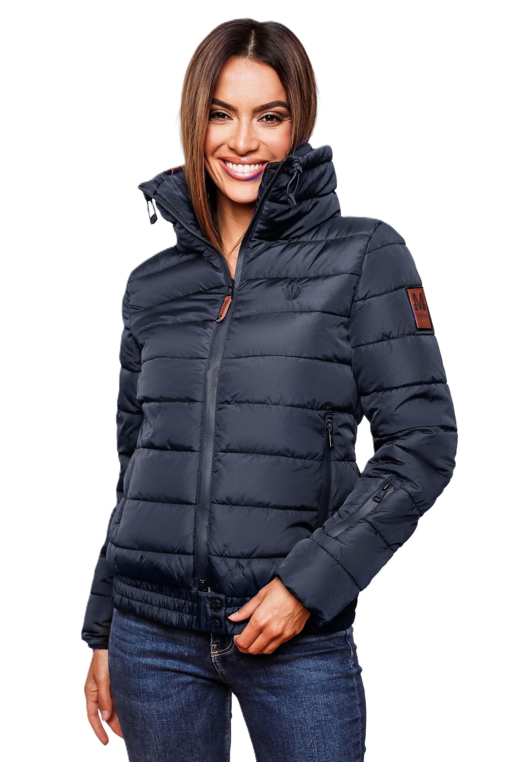 MARIKOO Damen Winter Jacke Stepp Winterjacke Stehkragen gefüttert warm B667 [B667-Poiso-Navy-Gr.S]