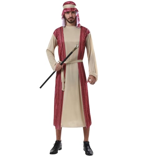 Arabisches Kostüm Anzug Halloween Cosplay Outfit Party Naher Osten Robe Hirten Cosplay Kostüm Für Maskerade Party Männer Schäferkostüm Naher Osten Dubai Robe Arabisches Kostüm