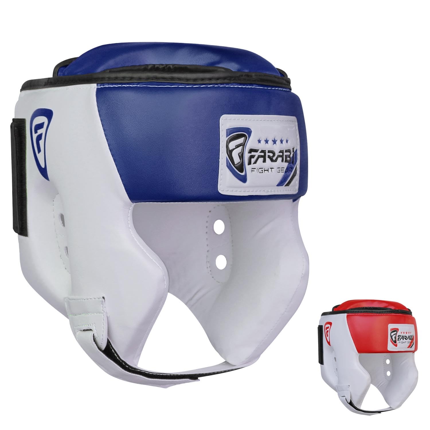 Farabi Sports kopfschutz boxen Helmet with Adjustable Strap, Box kopfschutz Open Face kopfschutz MMA, Muay Thai, Sparring, Kampfsport, Karate, Boxing Helmet (XL, White/Blue)