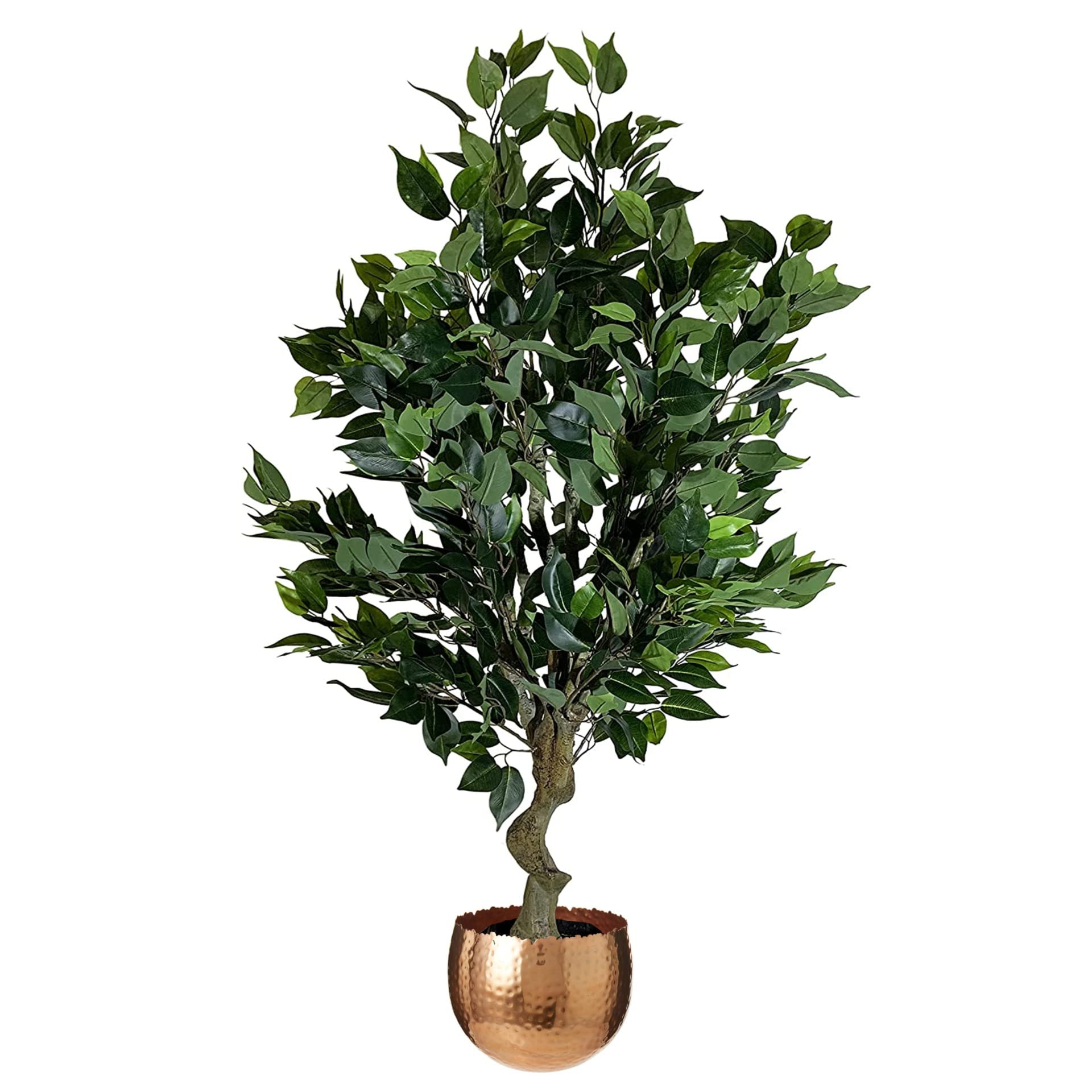 Leaf Künstlicher Baum im Topf, gemischte Materialien, 100 cm, Busch-Ficus-Kupfer-Kurve