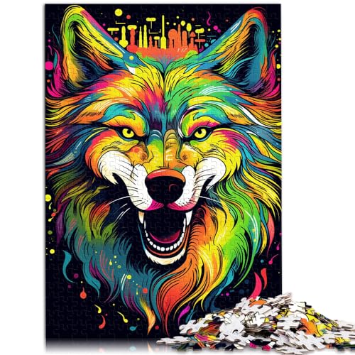 Spielgeschenk Puzzle Psychedelischer bunter Tierwolf 1000 Teile Puzzle Holzpuzzle Familienspiele Weihnachtsgeburtstagsgeschenke 1000 Teile (50 x 75 cm)