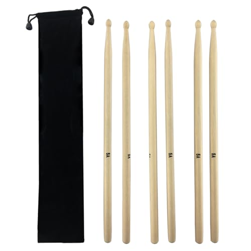 3 Paar rutschfeste Drumstick-Set, leicht, 5 A, Ahornholz, Schlagzeugzubehör für Anfänger, Studenten, Erwachsene, leicht, 5 A, für Anfänger