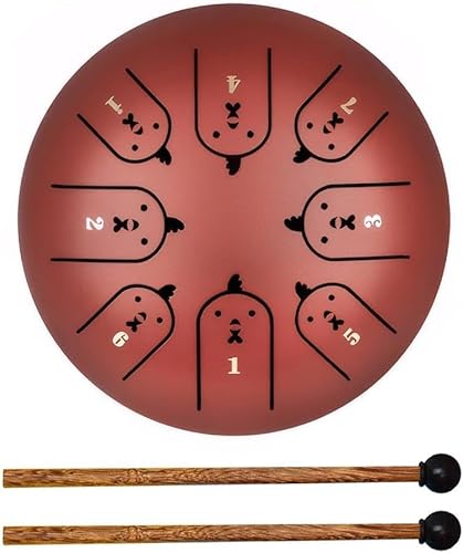 Stahlzungentrommel, 6 Zoll 8-Noten-Stahlhandtrommel mit Trommelstöcken, 12 Zodiac Ethereal Drum for Anfänger, Schlaginstrument for die musikalische Bildung, Yoga, Meditation/374 (Color : J)