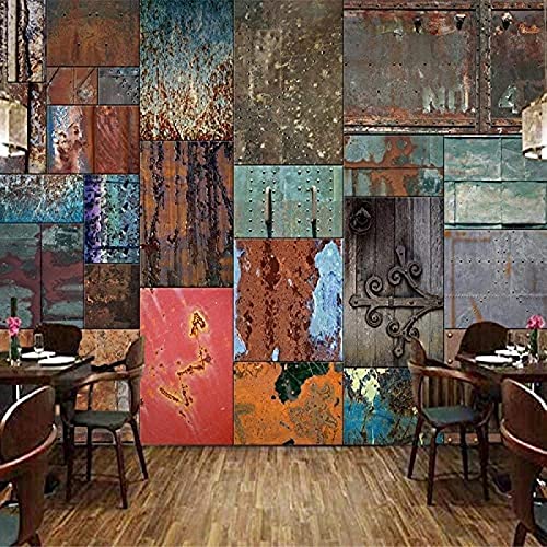 Eisenblech 3D Tapete Europäische Größe Europäische Retro Rost Kunstdekor Malerei Für Bar Restaurant Café Gesch Tapeten Wohnkultur Fototapete 3D Effekt Wohnzimmer Schlafzimmer Kinderzimmer-350Cm×256Cm