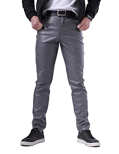 Idopy Herren Sommer Business Thin Slim Fit PU Kleid Kunstleder Hosen Jeans