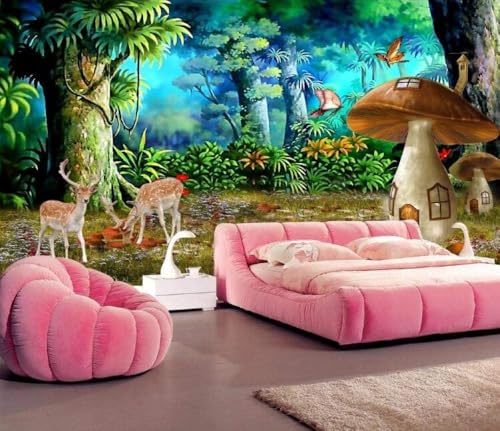 Schöne Fantasy Wald Pilz Hirsch 3D Tapete Poster Restaurant Schlafzimmer Wohnzimmer Sofa TV Dekorative Wand-150cm×105cm