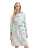 TOM TAILOR Damen Kleid mit Streifen & Bindegürtel, mint blue offwhite stripe, 38