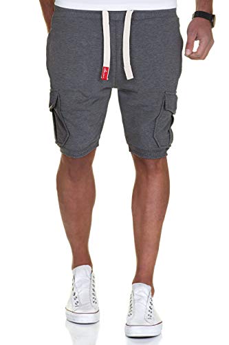 Amaci&Sons Herren Cargo Shorts Kurze Hose Bermuda Sweatshorts Kordel Jogginghose Sporthose 8005 Anthrazit XXL