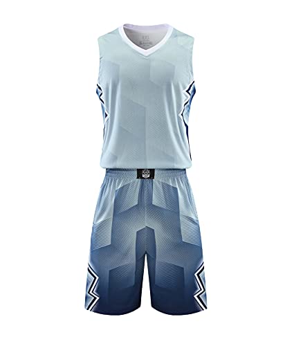 Topeter Herren Basketball Uniform Team Jersey Shirts Training Tank Top und Athletic Shorts Grau 6XL